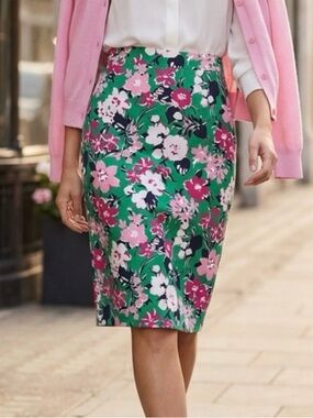 J. Crew Floral Pencil Skirt in Green and Pink